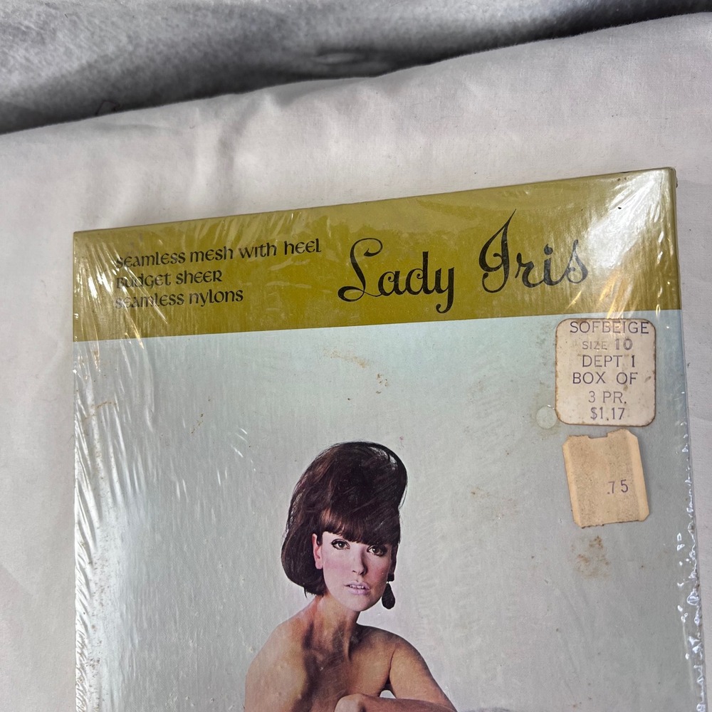 Vintage Lady Iris Seamless Mesh Nylons Sofbeige 3 Pairs Size 10 Retro Stockings - Picture 2 of 6